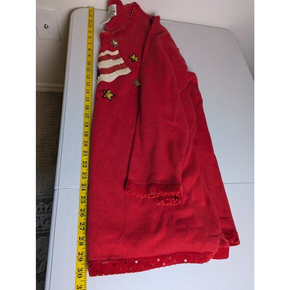 NWT VTG Quacker Factory Red USA Flag Sequin Tunic Sweater Women 1X Patriotic - Picture 10 of 11